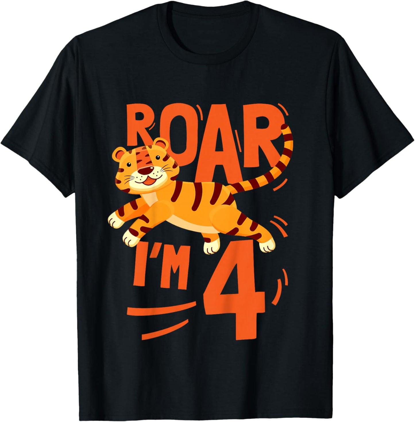 Kids Tiger 4th Birthday Jungle Party Tiger Age 4 Wild Animal T-Shirt - T-Shirt | Black