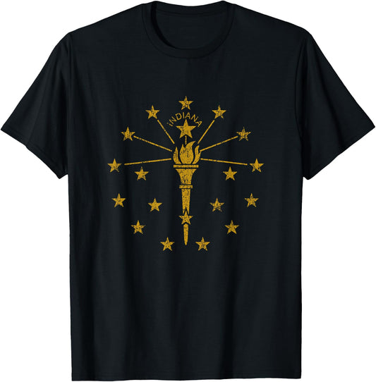 Vintage Indiana Flag IN Men Women Souvenir T-Shirt - T-Shirt | Black