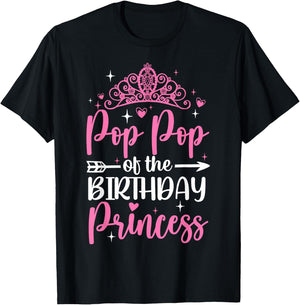 Pop Pop Of The Birthday Princess Bday Girl Kid Cute Family T-Shirt - T-Shirt | Black