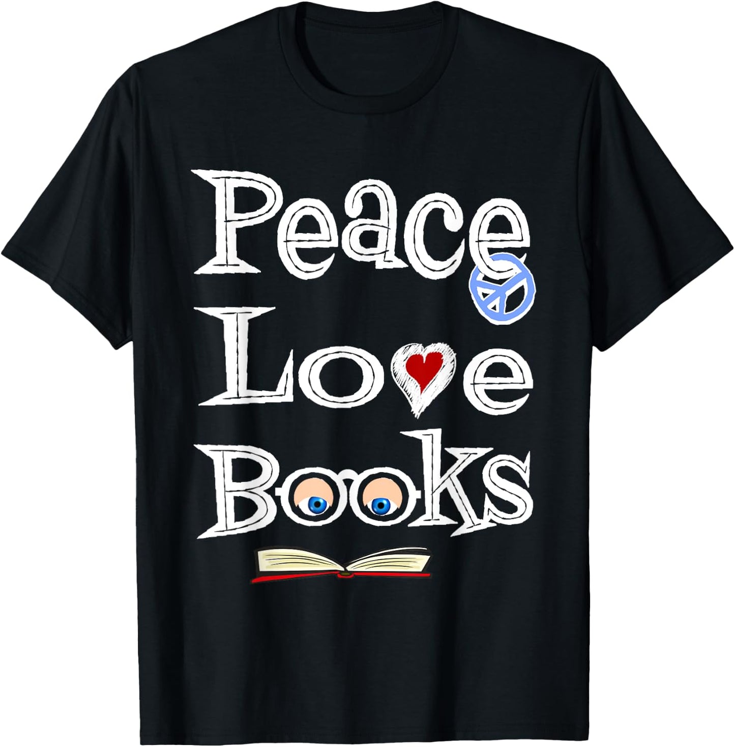 Peace Love Books Geeky Cute Book Nerd Gift T-Shirt - T-Shirt | Black