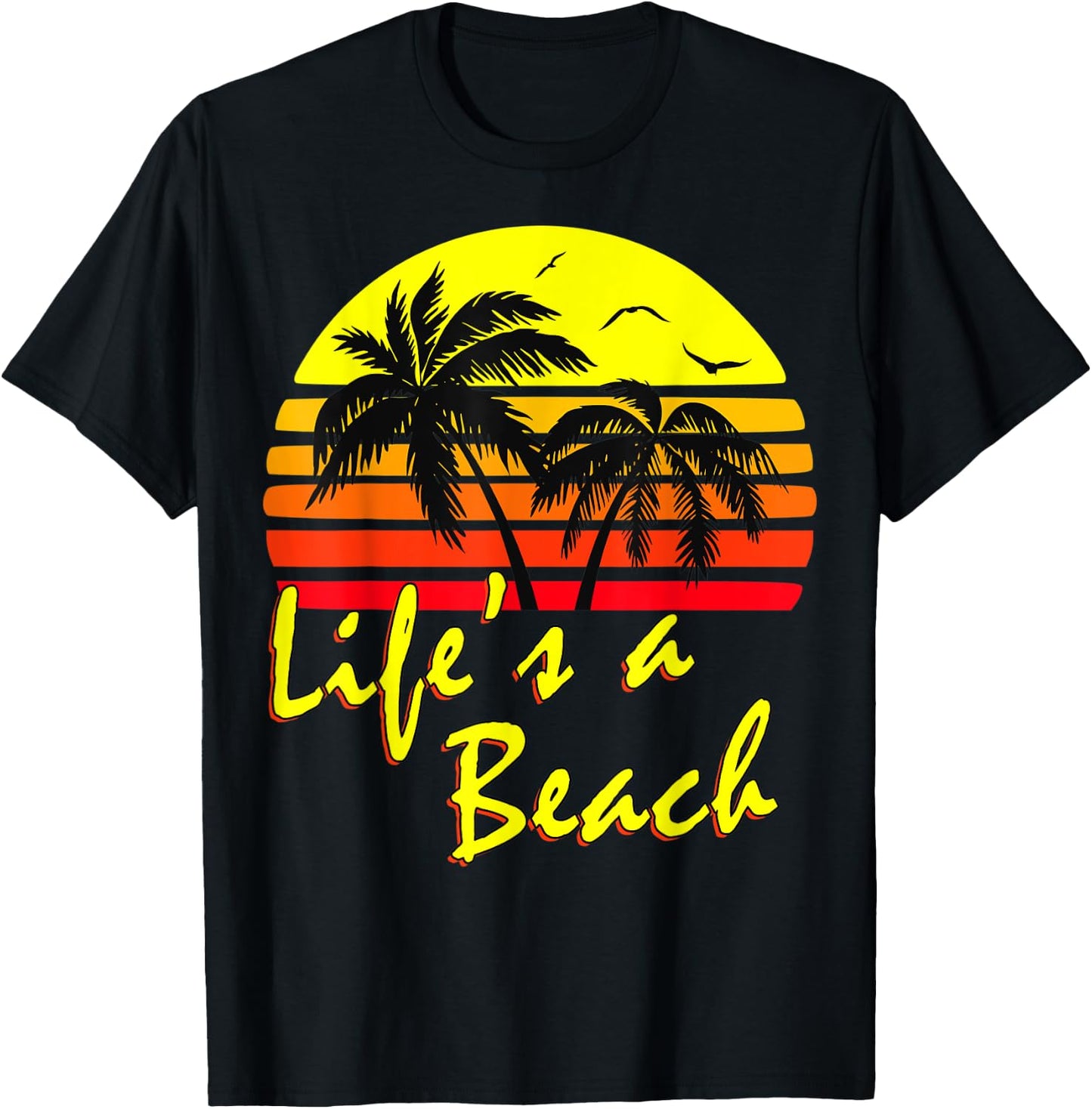 Life's A Beach 80s summer Beach Palm Tree Sunset Men Women Kids T-Shirt - T-Shirt | Black