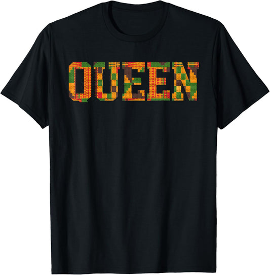 African Queen Art Girls Kente Cloth African Print T-Shirt - T-Shirt | Black