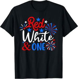 Red White And One 4th Of July 1st Birthday Patriotic T-Shirt - T-Shirt | Black