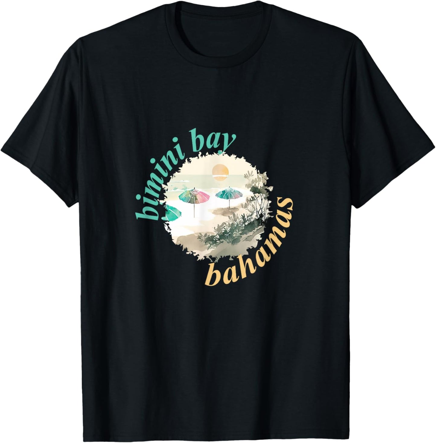 Bimini Bay Beach Umbrellas Men Women T-Shirt - T-Shirt | Black