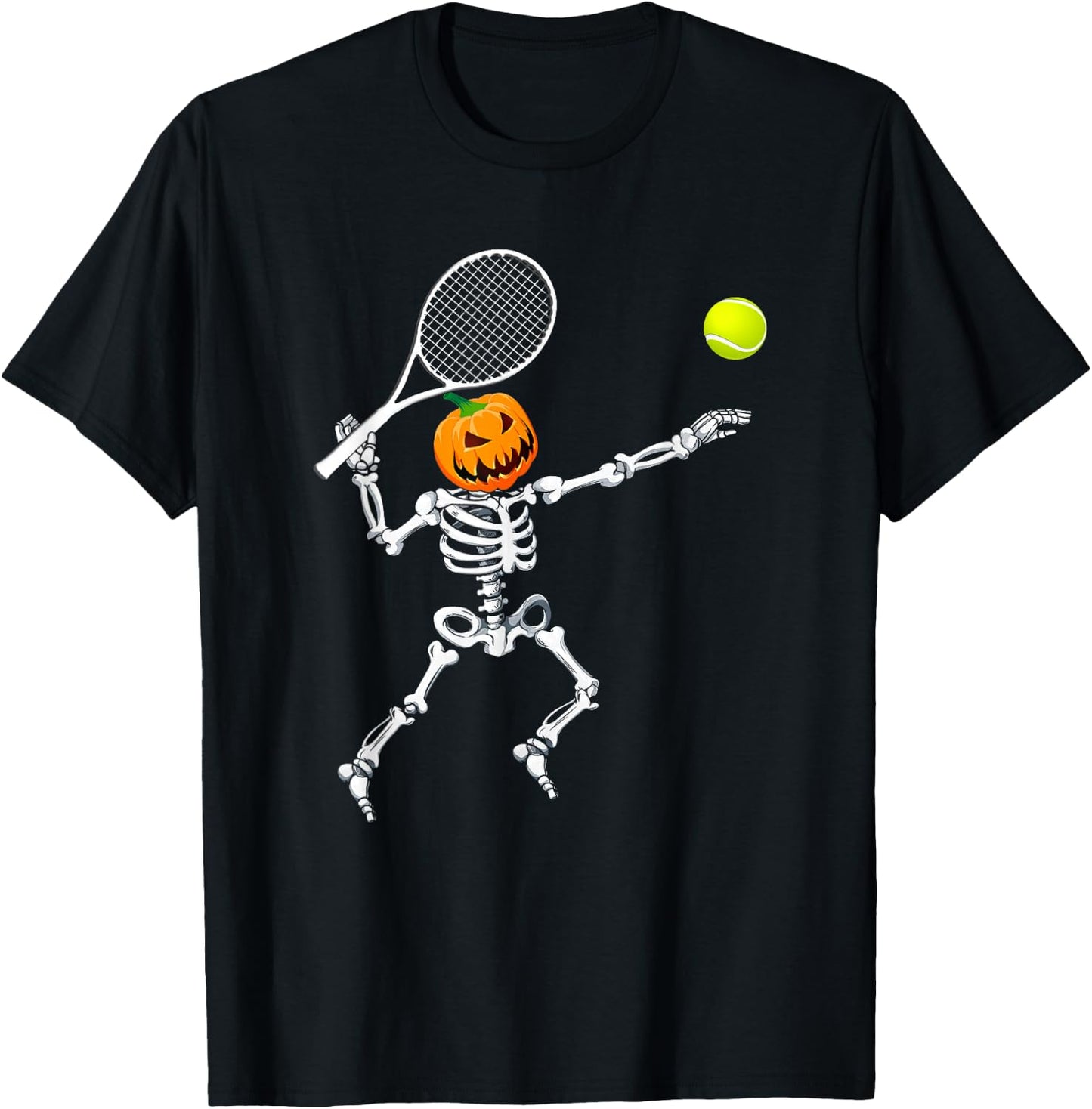 Skeleton Tennis Halloween Pumpkin T-Shirt - T-Shirt | Black