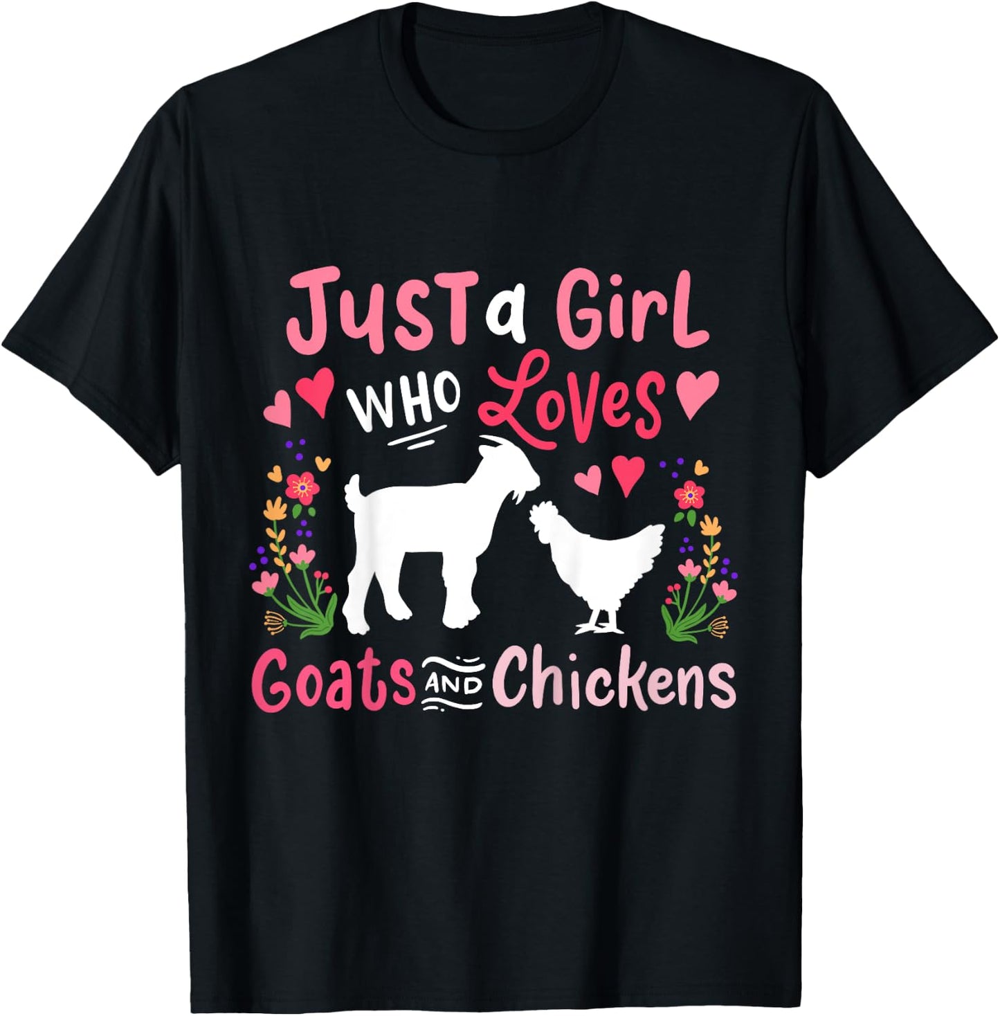 Kids Goat Chicken Just A Girl Who Loves Goats And Chickens T-Shirt - T-Shirt | Black
