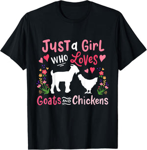 Kids Goat Chicken Just A Girl Who Loves Goats And Chickens T-Shirt - T-Shirt | Black