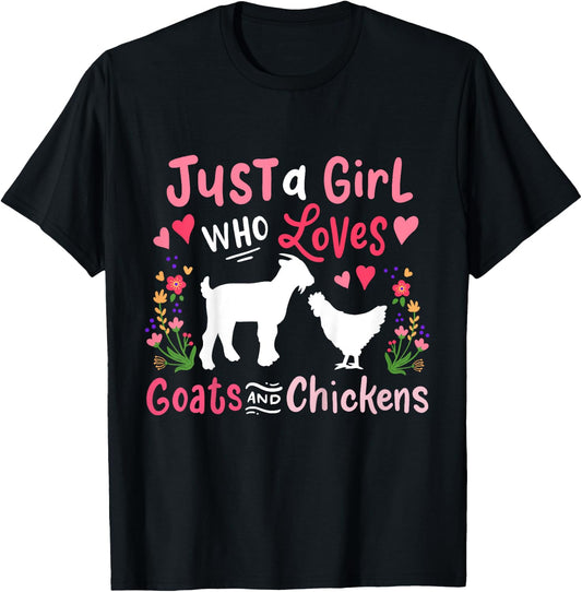 Kids Goat Chicken Just A Girl Who Loves Goats And Chickens T-Shirt - T-Shirt | Black