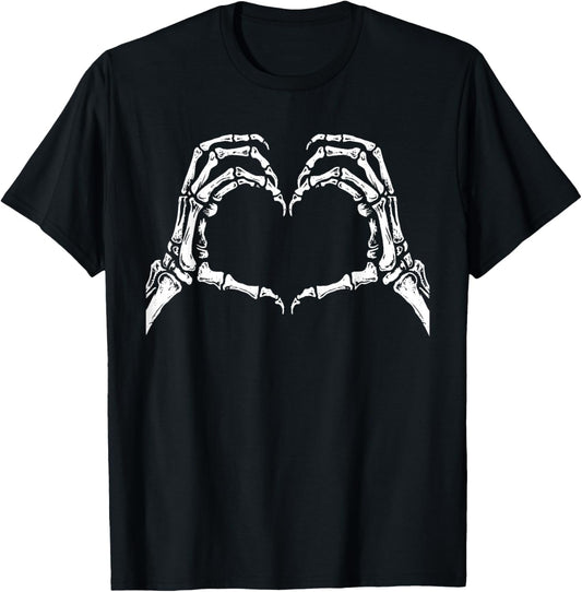 Skeleton Hands Heart Sign Retro Halloween Costume Women Girl T-Shirt - T-Shirt | Black
