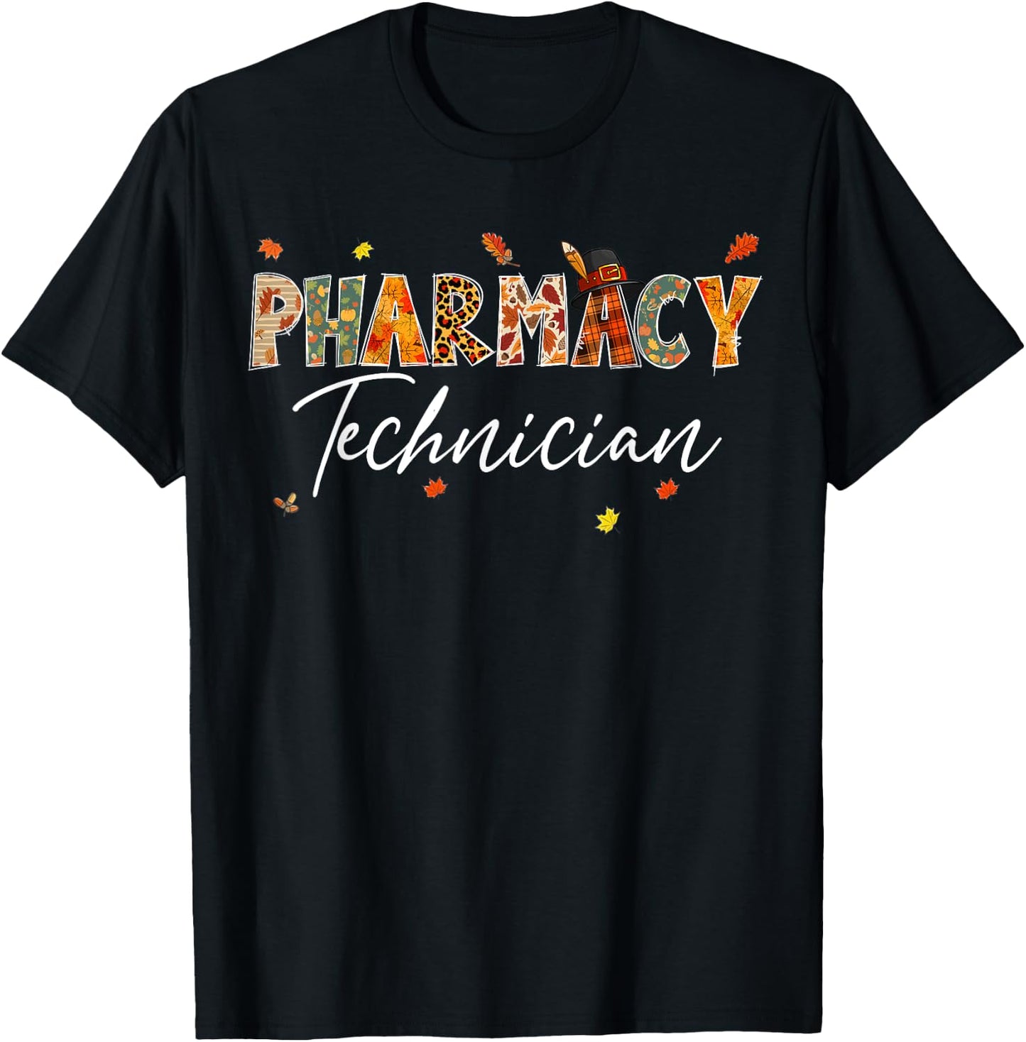 Funny Pharmacy Technician Pumpkin Autumn Tree Fall Leaves T-Shirt - T-Shirt | Black