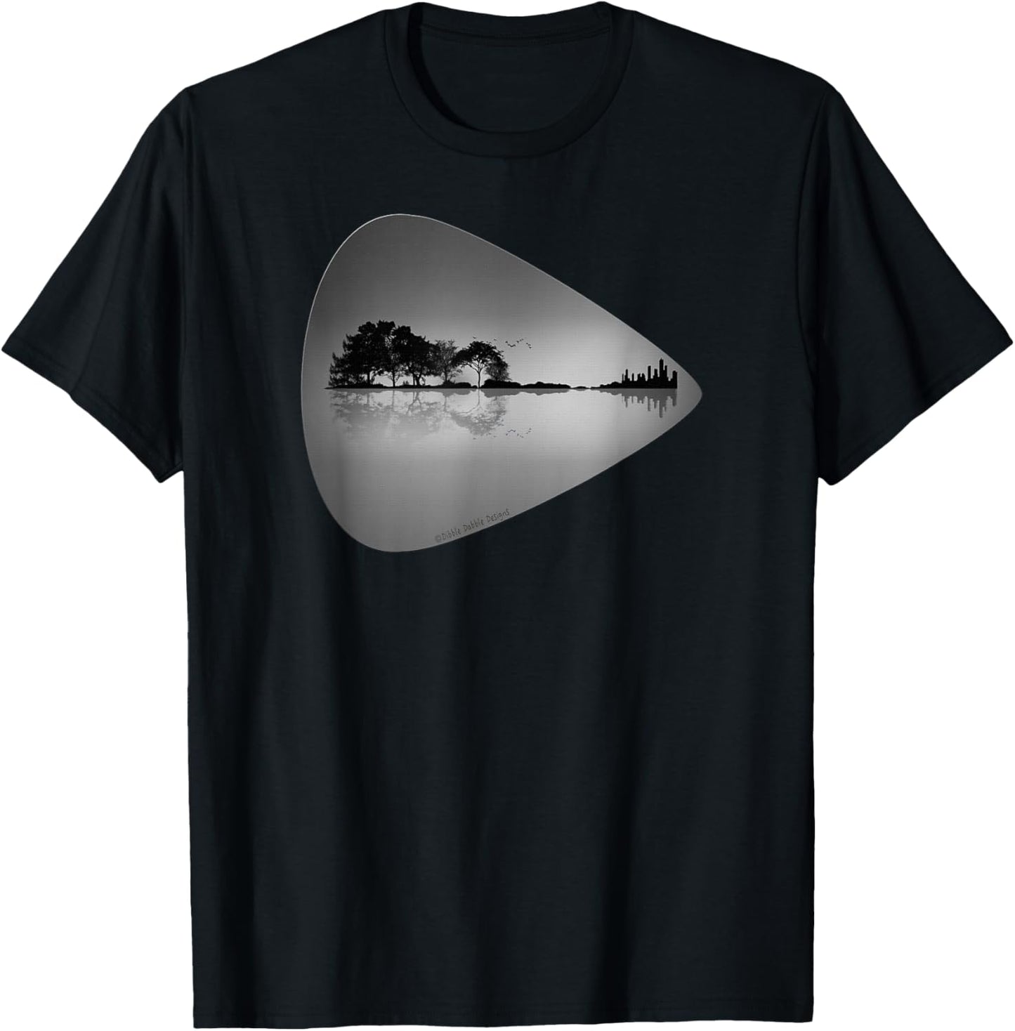 Guitar Pick Lake Reflections Music Lover Guitar T-Shirt - T-Shirt | Black