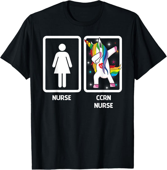 CCRN Nurse Unicorn Dabbing Funny Dabbing CCRN Nurse Gift T-Shirt - T-Shirt | Black