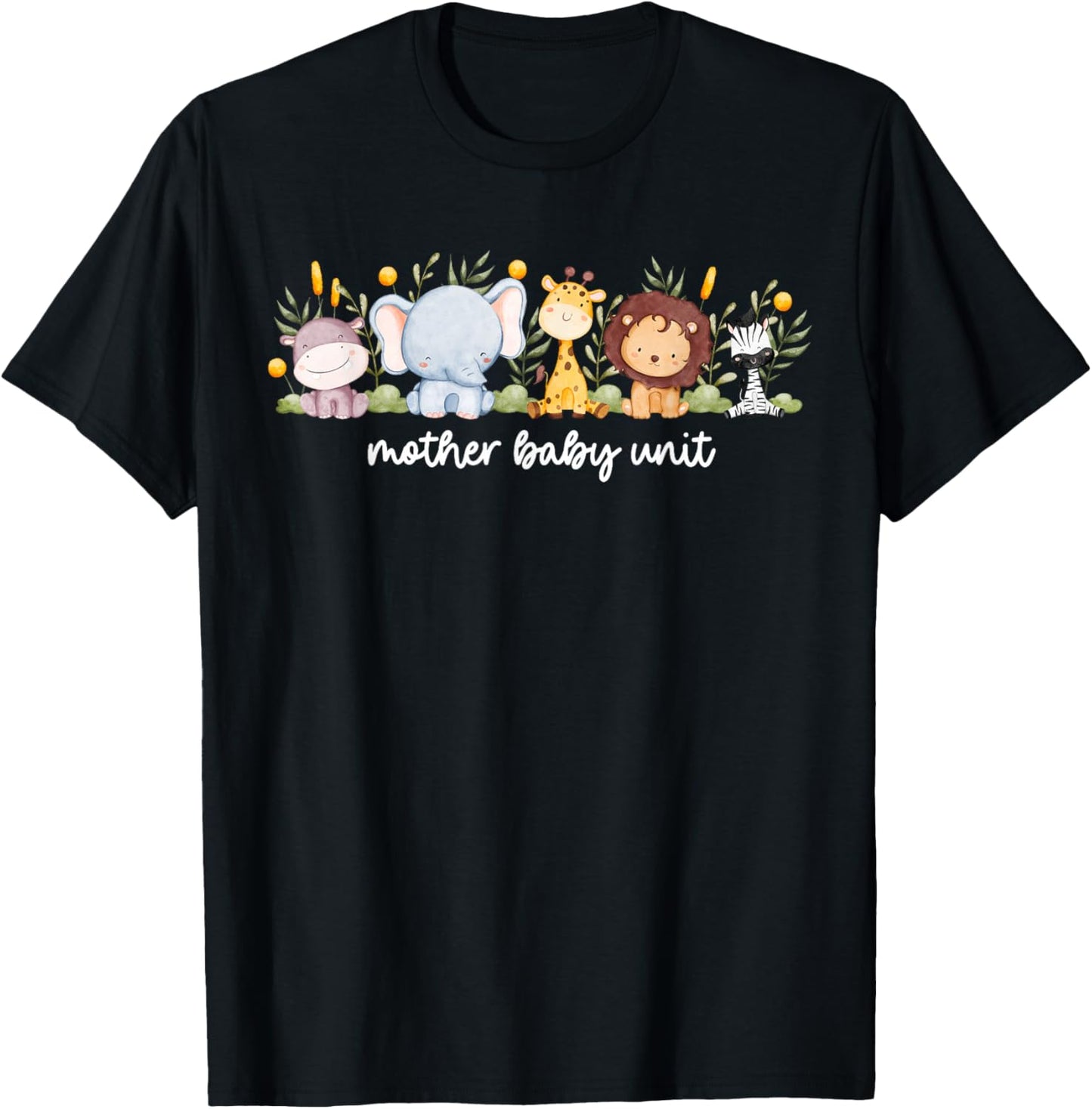 Mother Baby Unit Cute Animals NICU Nurse Squad Postpartum T-Shirt - T-Shirt | Black