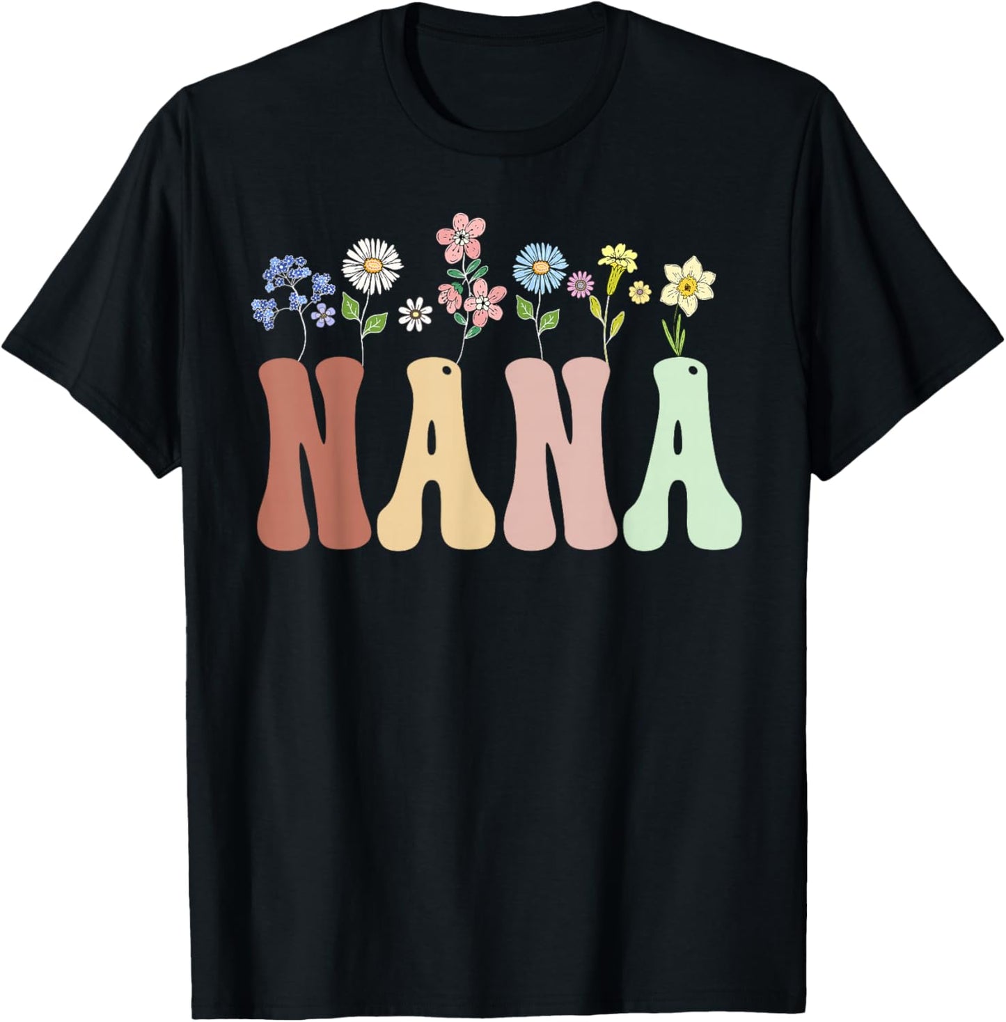 Nana Gifts Women Wildflower Floral Design Nana T-Shirt - T-Shirt | Black