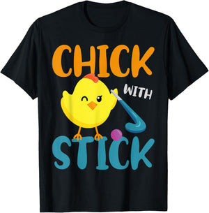 Field Hockey Chicken Chick With Stick T-Shirt - T-Shirt | Black