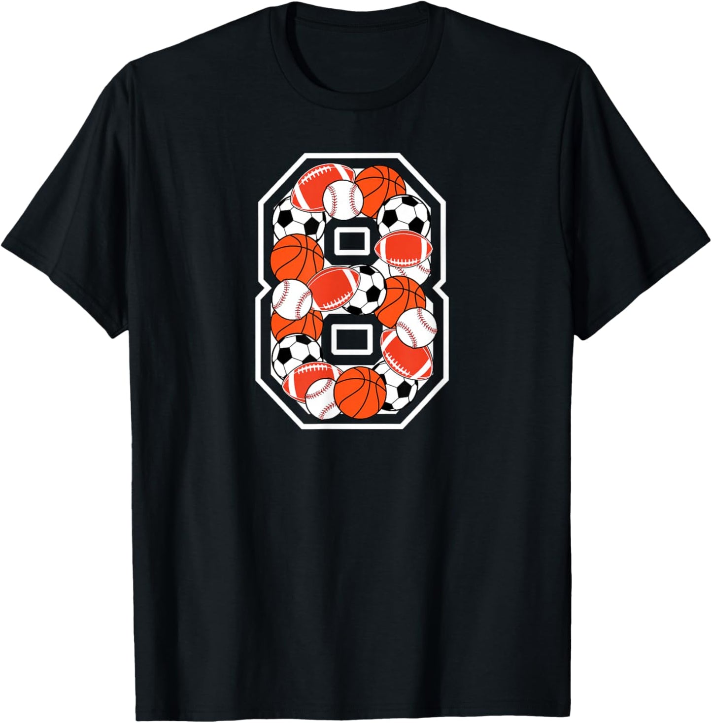 8th Birthday Sports Birthday Party 8 Year Old Boy T-Shirt - T-Shirt | Black