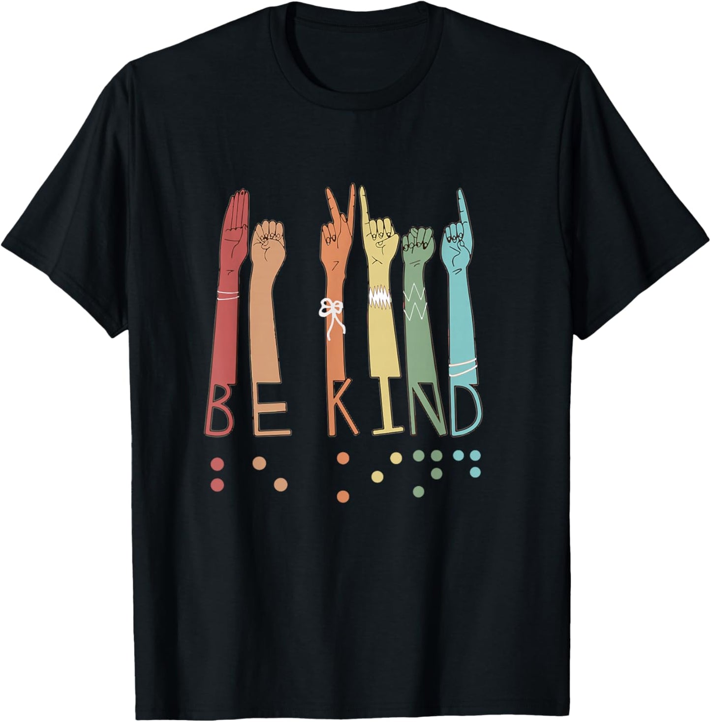 Be Kind Sign Braille Language Visually Impaired Awareness T-Shirt - T-Shirt | Black