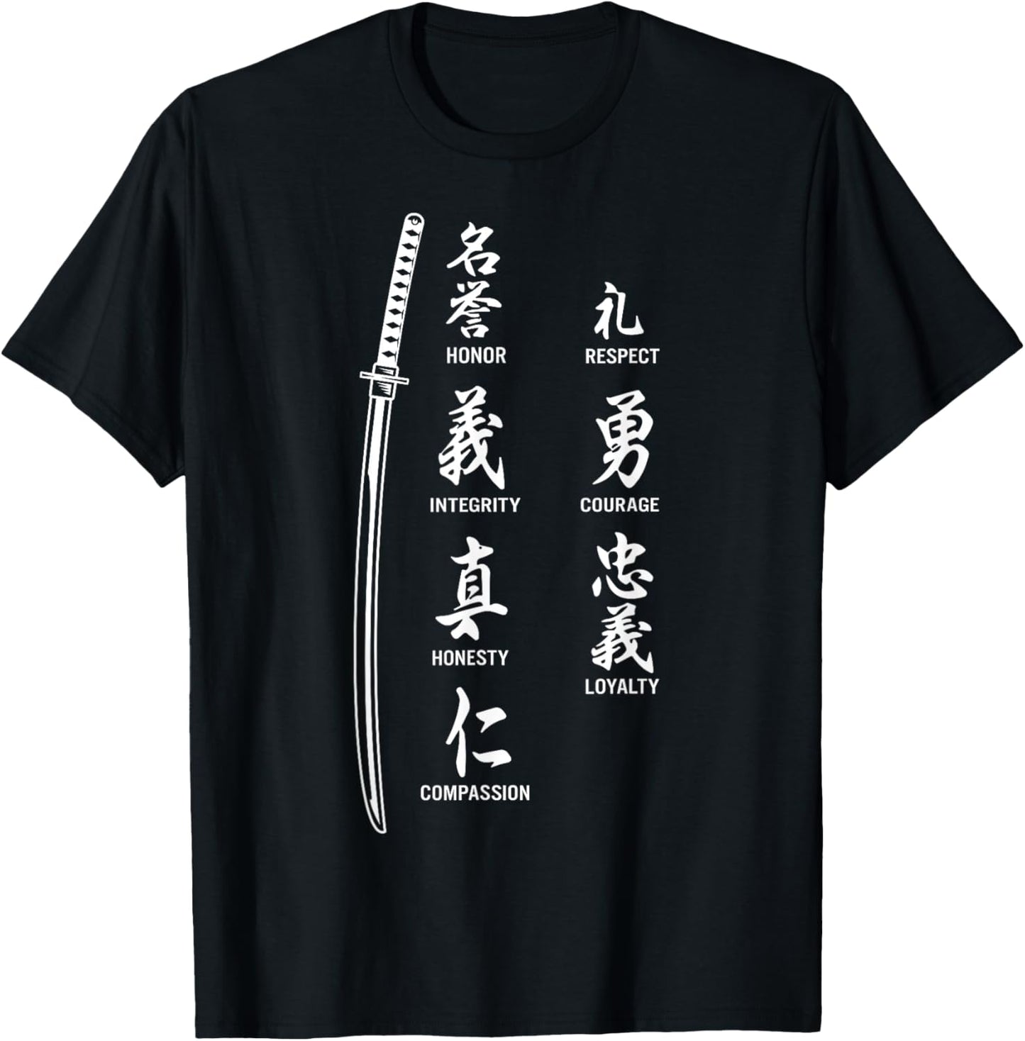Vintage Japanese Letter Samurai Katana Sword Warrior T-Shirt - T-Shirt | Black