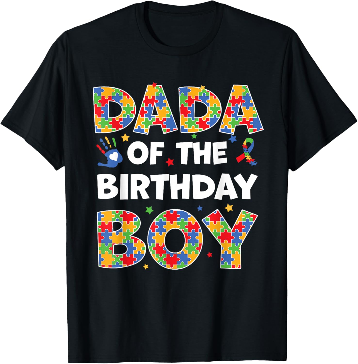 Dada Of The Birthday Boy Autism Awareness Puzzle Piece T-Shirt - T-Shirt | Black