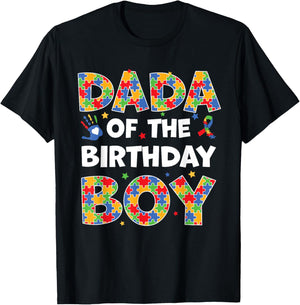 Dada Of The Birthday Boy Autism Awareness Puzzle Piece T-Shirt - T-Shirt | Black