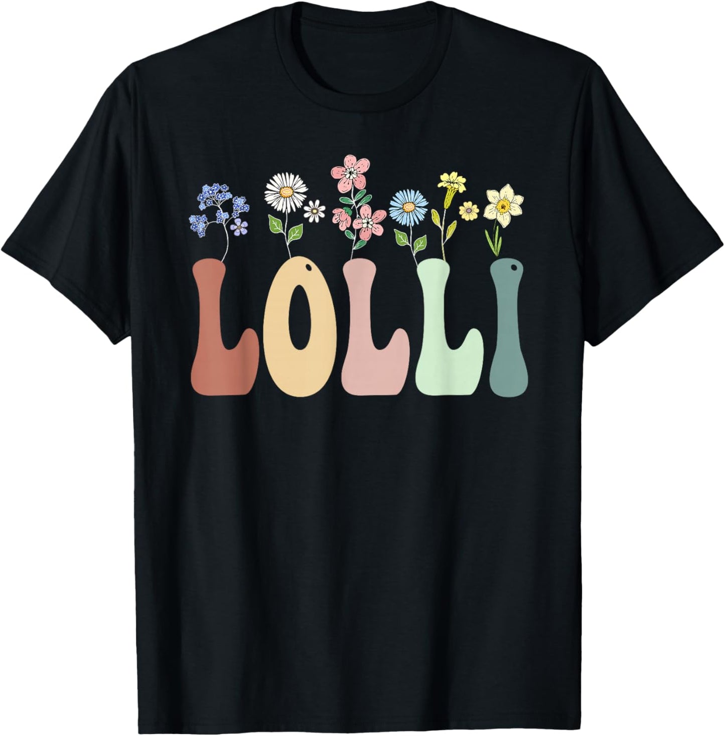 Lolli Gifts Women Wildflower Floral Design Lolli T-Shirt - T-Shirt | Black