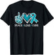 Ovarian Cancer Peace Love Cure Teal Ribbon T-Shirt - T-Shirt | Black