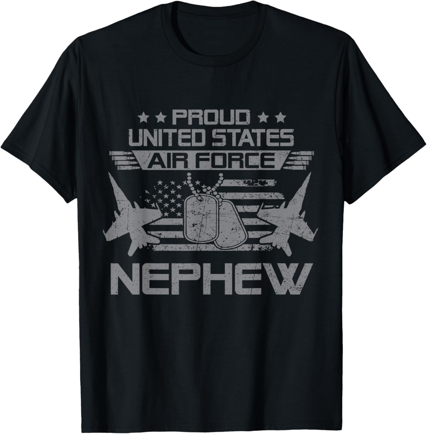 Proud US Air Force Nephew Flag USA Military Veteran T-Shirt - T-Shirt | Black