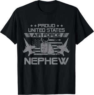 Proud US Air Force Nephew Flag USA Military Veteran T-Shirt - T-Shirt | Black