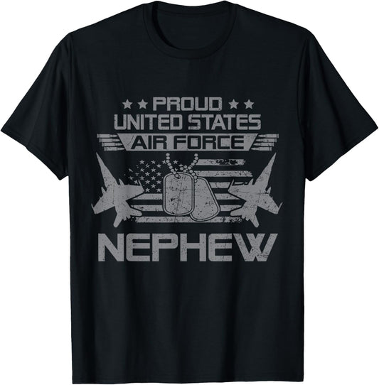 Proud US Air Force Nephew Flag USA Military Veteran T-Shirt - T-Shirt | Black