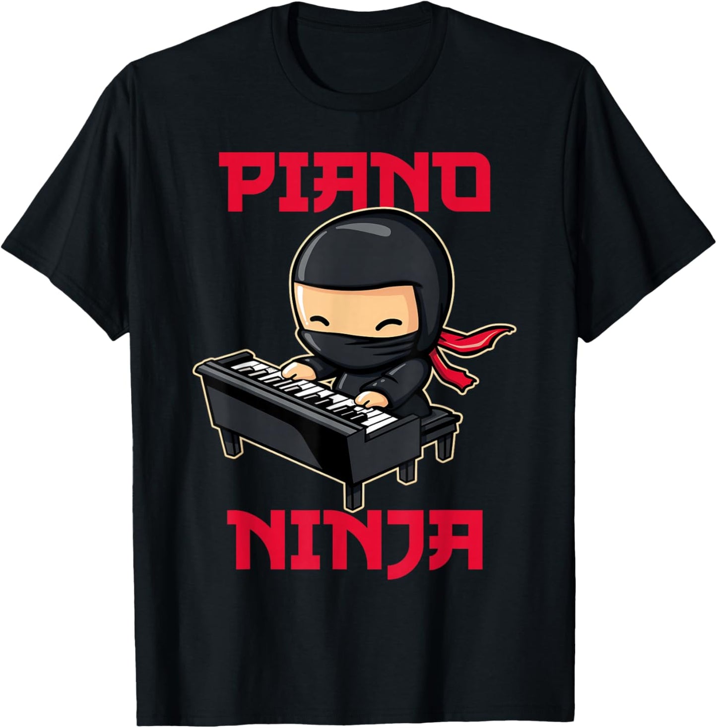 Piano Ninja Funny Cute Kawaii Music Musician Pianist T-Shirt - T-Shirt | Black