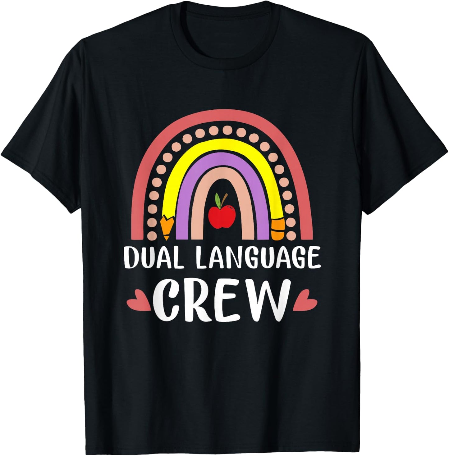 Dual Language Crew Rainbow Boho Bilingual Teacher T-Shirt - T-Shirt | Black