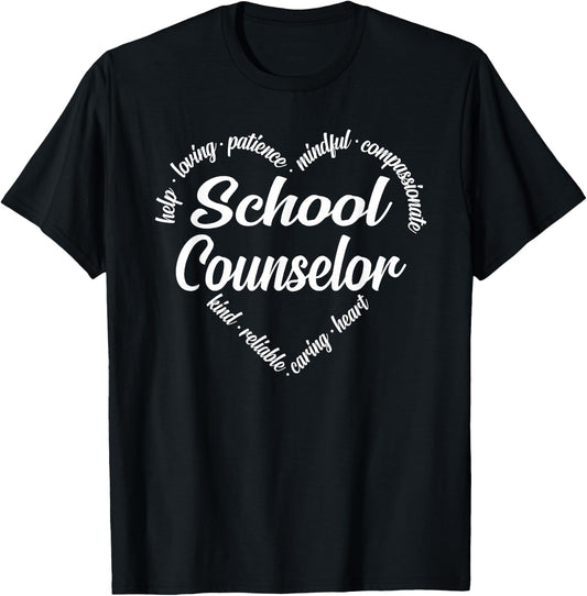 School Counselor Heart Word Cloud T-Shirt - T-Shirt | Black