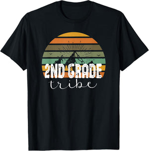 Second Grade Tribe Teacher Student Team 2nd Grade Retro T-Shirt - T-Shirt | Black