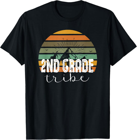 Second Grade Tribe Teacher Student Team 2nd Grade Retro T-Shirt - T-Shirt | Black