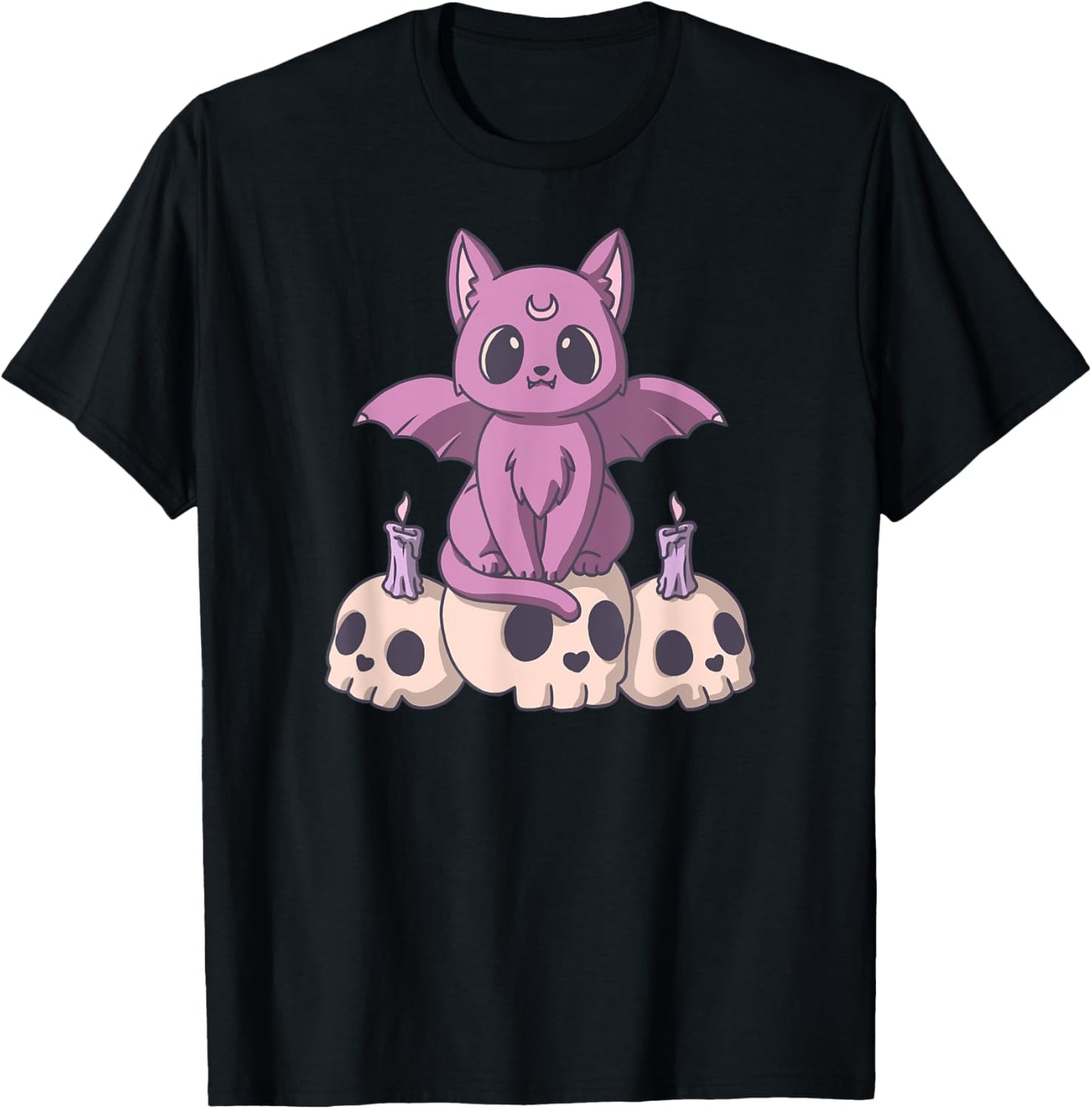 Pastel Goth Satanic Demon Cat And Skull Anime Kawaii Women T-Shirt - T-Shirt | Black