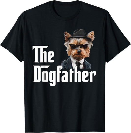 Funny Yorkshire Terrier Dog Dad Design - The Dogfather T-Shirt - T-Shirt | Black
