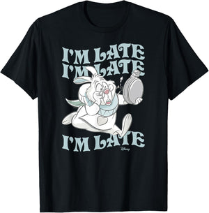 Alice In Wonderland - I'm Late White Rabbit T-Shirt - T-Shirt | Black