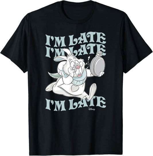 Alice In Wonderland - I'm Late White Rabbit T-Shirt - T-Shirt | Black