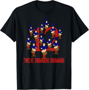 Twelve Drummers Drumming Song 12 Days Christmas T-Shirt - T-Shirt | Black