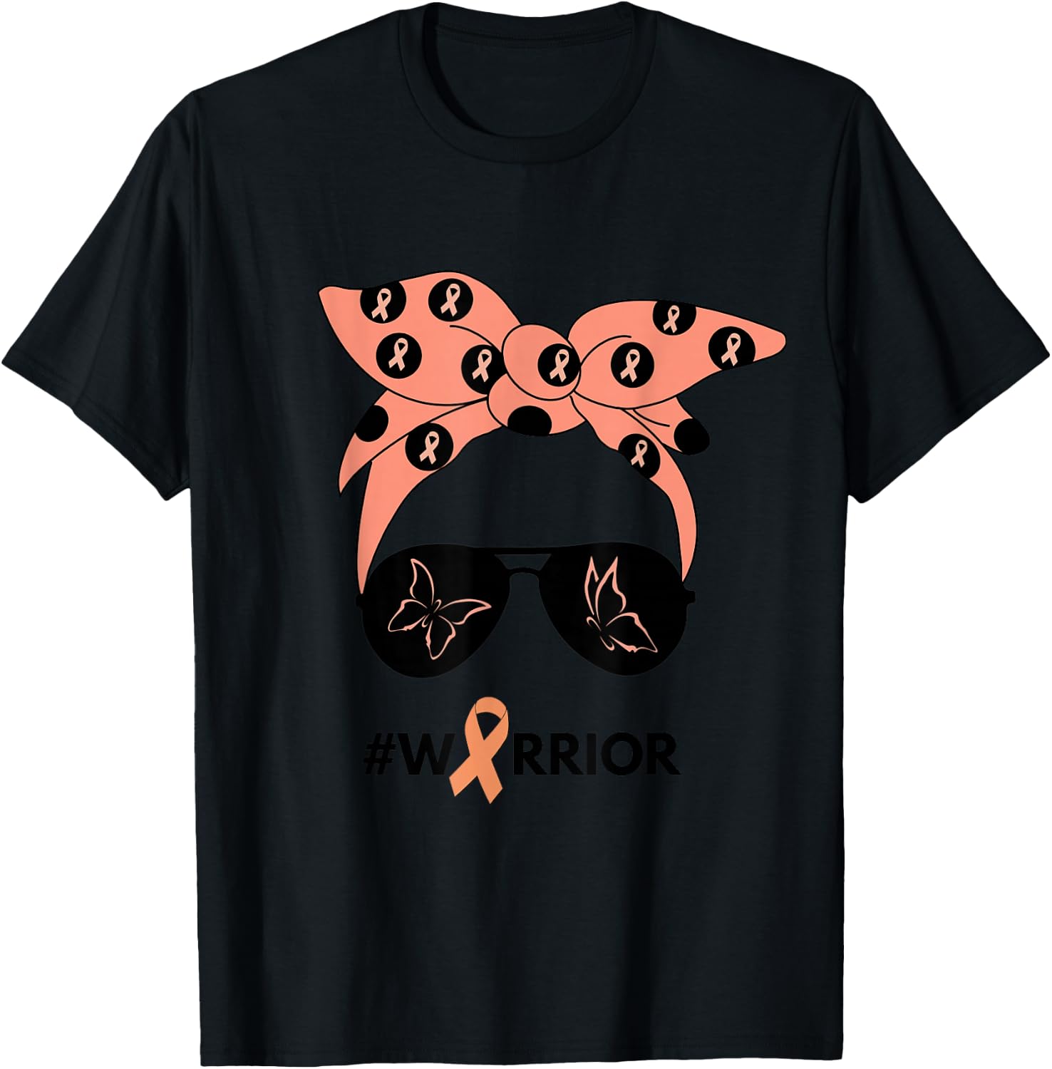 Peach Ribbon Uterine Endometrial Cancer Warrior Bandana T-Shirt - T-Shirt | Black