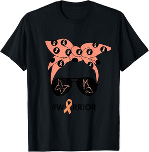 Peach Ribbon Uterine Endometrial Cancer Warrior Bandana T-Shirt - T-Shirt | Black