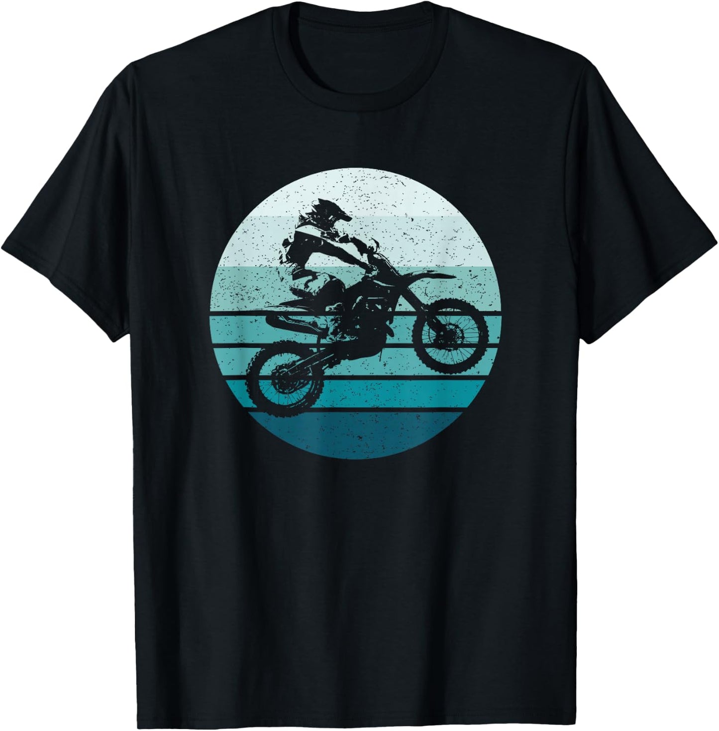 Motocross, Vintage, Dirt Bike Rider, Sunset Background T-Shirt - T-Shirt | Black