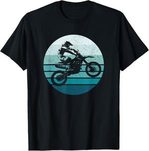 Motocross, Vintage, Dirt Bike Rider, Sunset Background T-Shirt - T-Shirt | Black