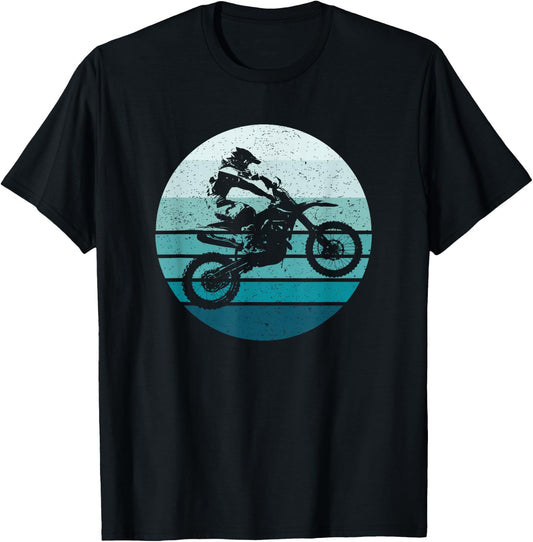 Motocross, Vintage, Dirt Bike Rider, Sunset Background T-Shirt - T-Shirt | Black