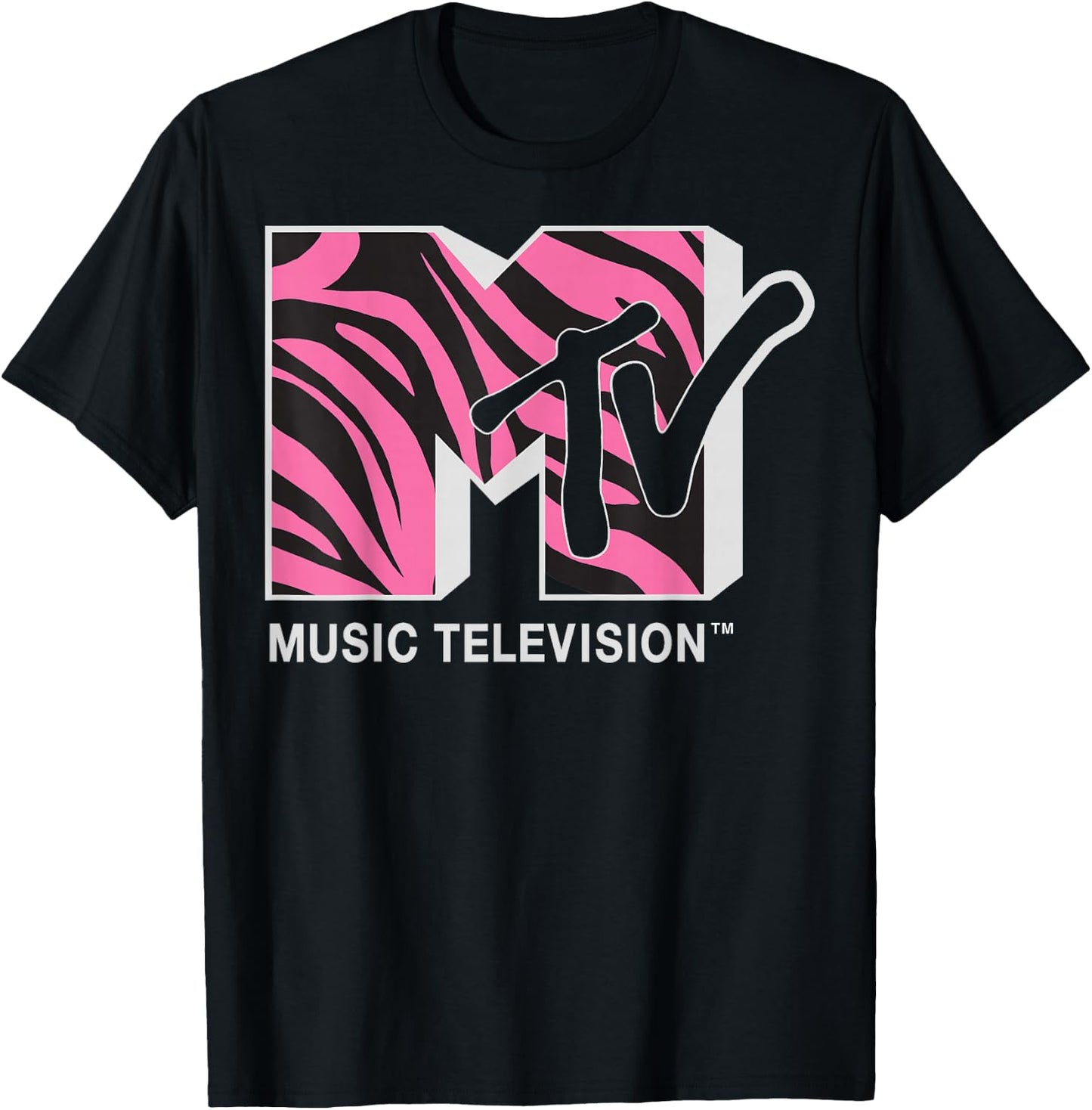 MTV Pink and Black Zebra Logo Graphic T-Shirt - T-Shirt | Black