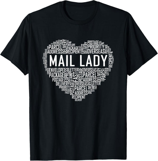 Mail Lady Heart Gift Postal Office Worker Woman Gifts Small T-Shirt - T-Shirt | Black