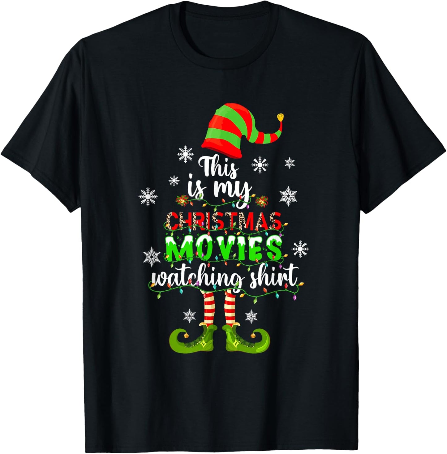 This Is My Christmas Movies Watching Shirt Xmas Elf Ornament T-Shirt - T-Shirt | Black