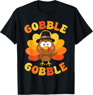 Thanksgiving Gobble Gobble Turkey Women Men Kids Gobble Gobble Turkey Thanksgiving T-Shirt - T-Shirt | Black