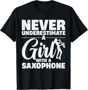 Funny Saxophone Design For Girls Women Saxophonist Sax Lover T-Shirt - T-Shirt | Black
