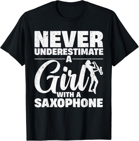 Funny Saxophone Design For Girls Women Saxophonist Sax Lover T-Shirt - T-Shirt | Black